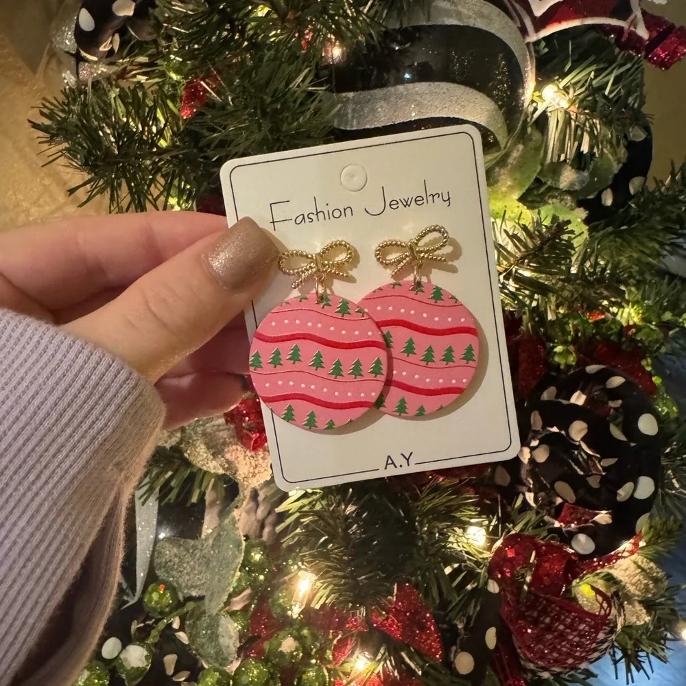 Pink Christmas Ornament Earrings - Picture 1 of 2